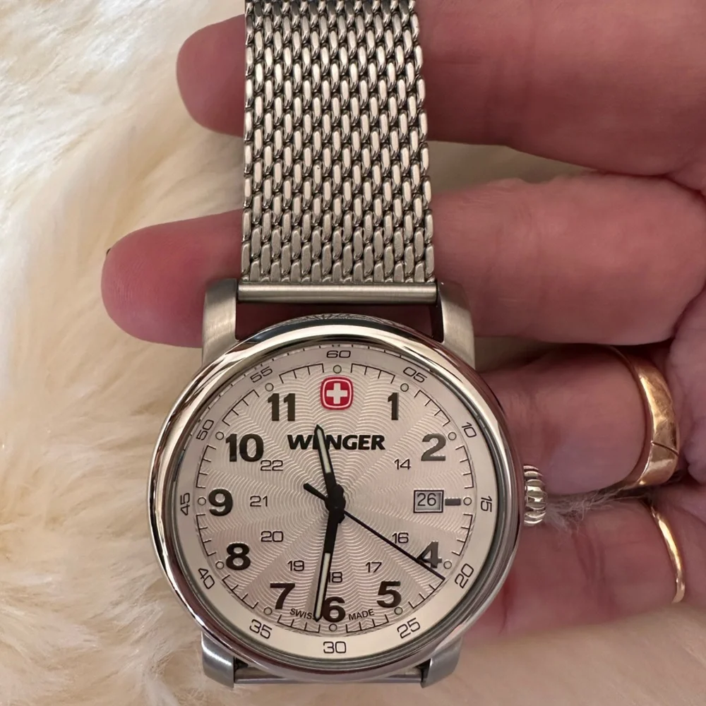 Wenger Stainless Steel Mesh Silver Dial White Watch with Date 1021.103 NWOT - Picture 3 of 10